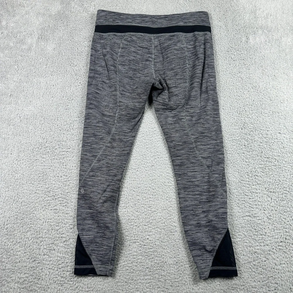 Lululemon Speed Up Leggings Womens 10 Black White Space Dye Stripe Mesh‎ 25